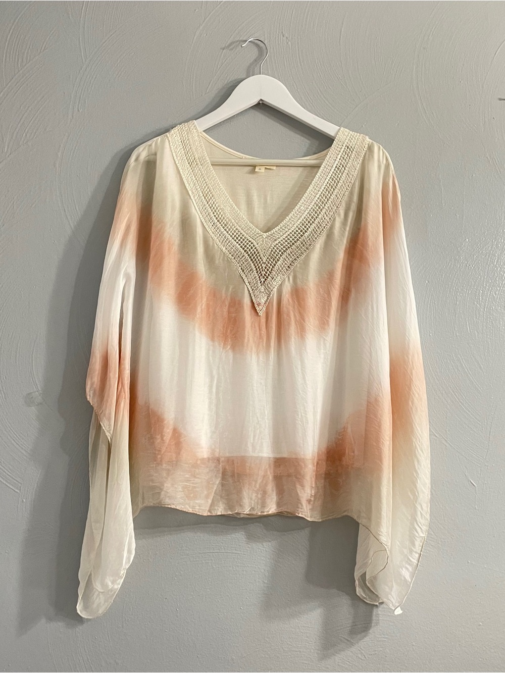 Belle France Women's silk V-Neck poncho boho crochet sequin top coverup tiedye